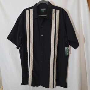 #0250 David Taylor NWT Mens XL Vertical Panel Bowling Camp Shirt Black Beige